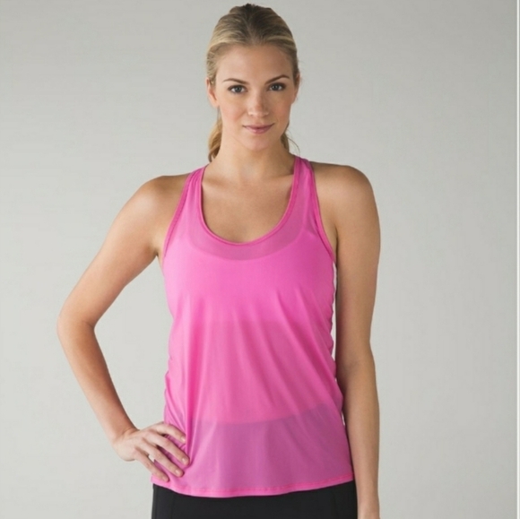 Lululemon Tranquil Tank Top. Mesh parts. Relaxed. Pink paradise, white. Size 12. - Picture 2 of 11